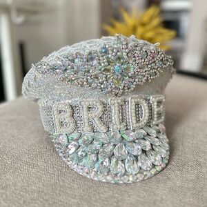 Sparkling Silver Bride Captain Hat